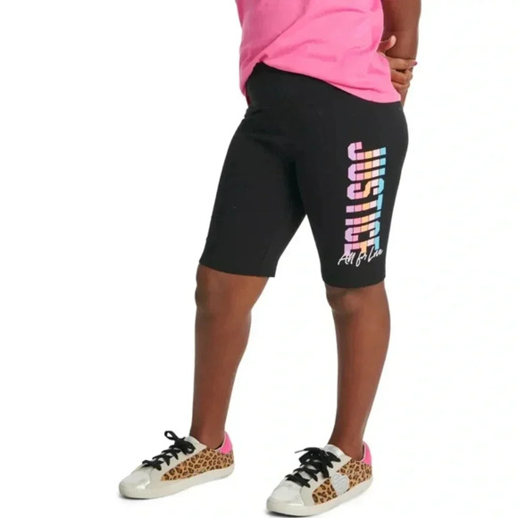 Justice Girls Graphic Bike Short Size Medium (10) Color Black Glitter Graphic - Picture 1 of 8